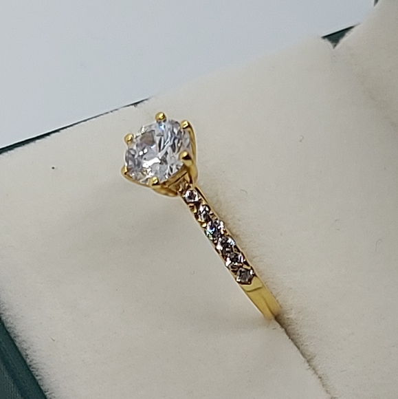 18k Gold Plated Silver Ring Decorated with CZ Simulated Diamonds, - Picture 2 of 7